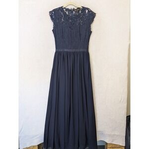 MIUSOL Navy Lace Cap Sleeve Empire Waist Maxi Dress M